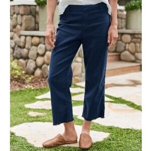 Frank & Eileen Women's 2 Kinsale Flax Linen Blend Pants Trousers Navy Blue Crop